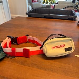 Chic Cream and Red Holiday Belt Bag to hold purse on carry on suitcase